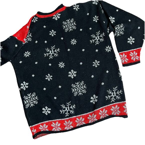 Vtg Large Metallic Ice Skaters Ugly Christmas Sweater 1980s Red Black Silver - Picture 7 of 7